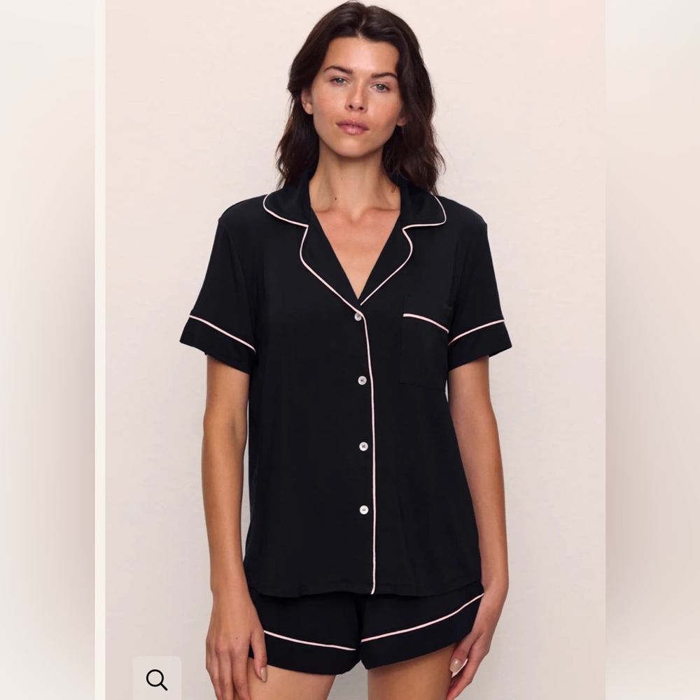 Eberjey Gisele TENCEL™ Modal Relaxed Short PJ Set - black and pink sorbet trim
